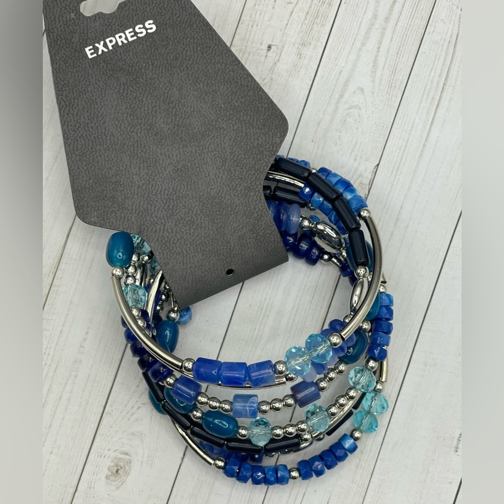 Brand New Express Blue/Silvertone Wrap Around Bracelet